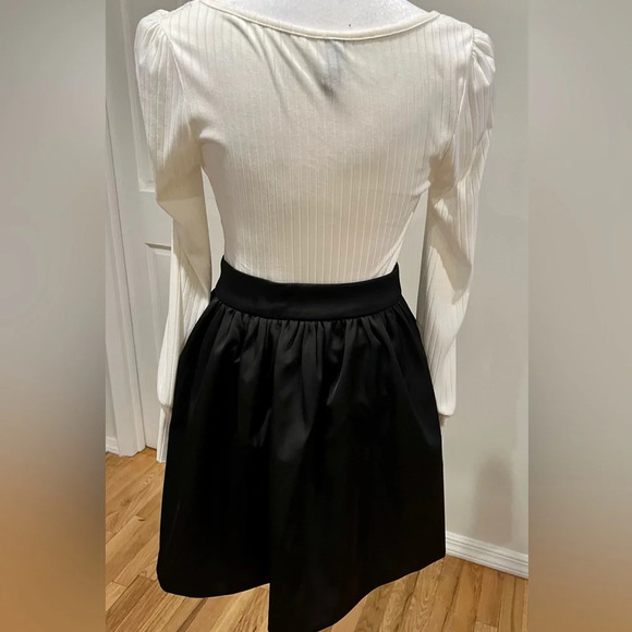 Designer inspired Alya Rib Long Sleeve Bodysuit & Blue Rain Patchwork Skit - Picture 3 of 8